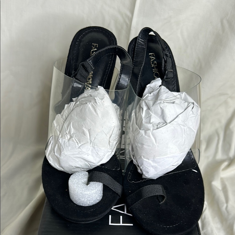 Fashion Nova Black and Clear Women's Heels